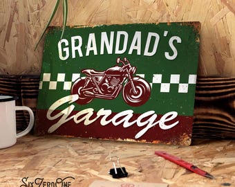 Personalised Motorcycle Garage Metal Sign - Lanscape Retro vintage Mancave Shed Dad Grandad gift