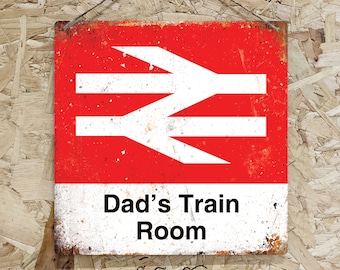 Personalised Train Station Metal Sign Square- Worn or Clean look Available - Any Name and Date Custom Print Railway
