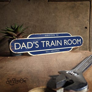 Personalised Shaped Railway Metal Train Sign Landscape. Various colours, Any Name. 4 Sizes