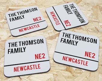 Personalised Family Street Sign Sign Wooden Drinks Coaster - Any Name or Text