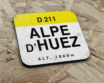Tour De France Markers Collection - Wooden Coasters -  Cycling Gift Single or 4 Pack alpe col climb