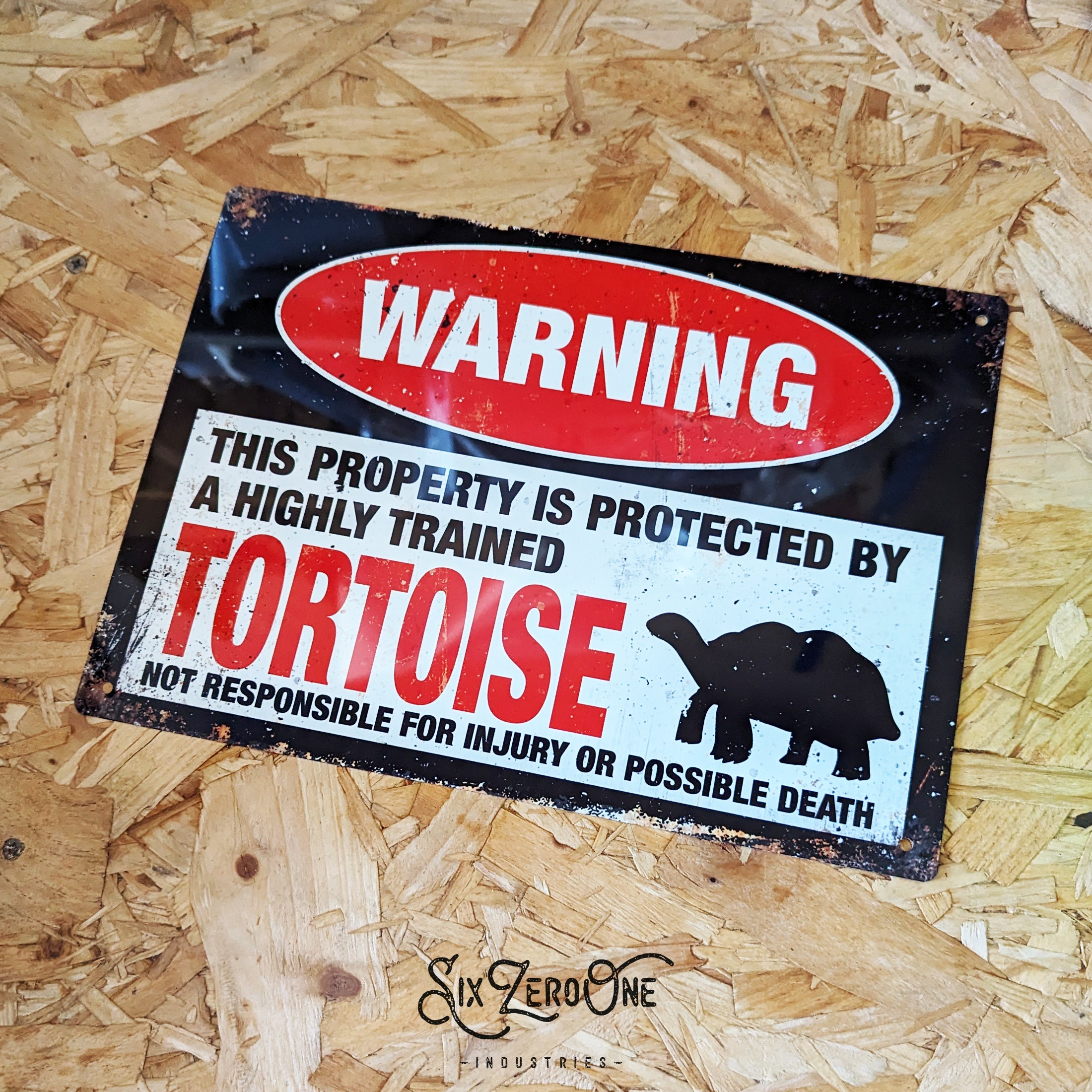 Warning....tortoise. Metal Sign Landscape - Vintage Worn Rusty Look ...