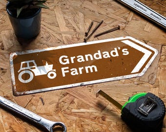 Personalised Farm Arrow Metal Sign Tractor. Worn or Clean look Available. Brown Direction This way Road UK platform