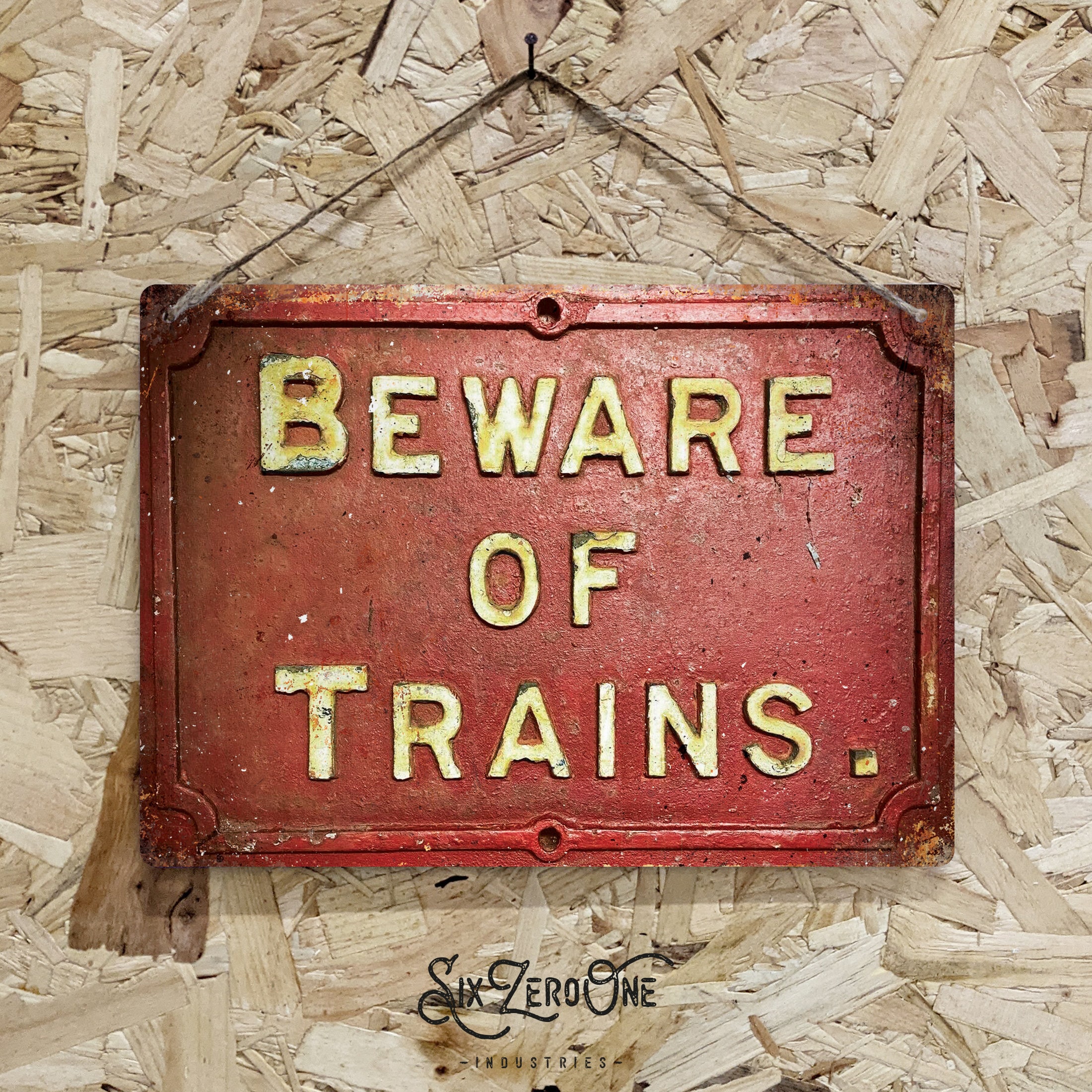 Beware of Trains Metal Sign Landscape - 3 Colours Train Station