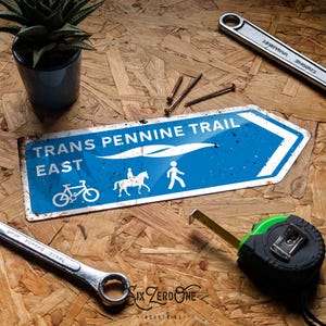 Trans Pennine Trail Arrow Metal Sign. Worn or Clean look Available.  Direction This way Road UK touring gravel bike NCR Trail East West