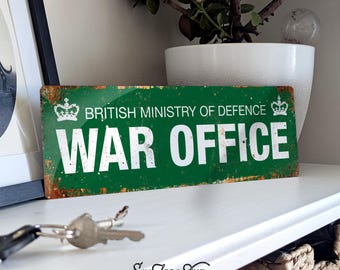 WW2 War Office Shelter Metal Sign. Vintage worn rusty look. Replica memorial collector World War II Home Guard