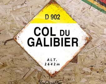 D902 Col du Galibier - Diamond Shaped Metal Sign -  Vintage worn rusty look print - Le Tour Altitude Marker Cycling Ski