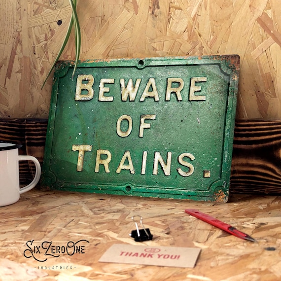 Beware of Trains Metal Sign Landscape - 3 Colours Train Station
