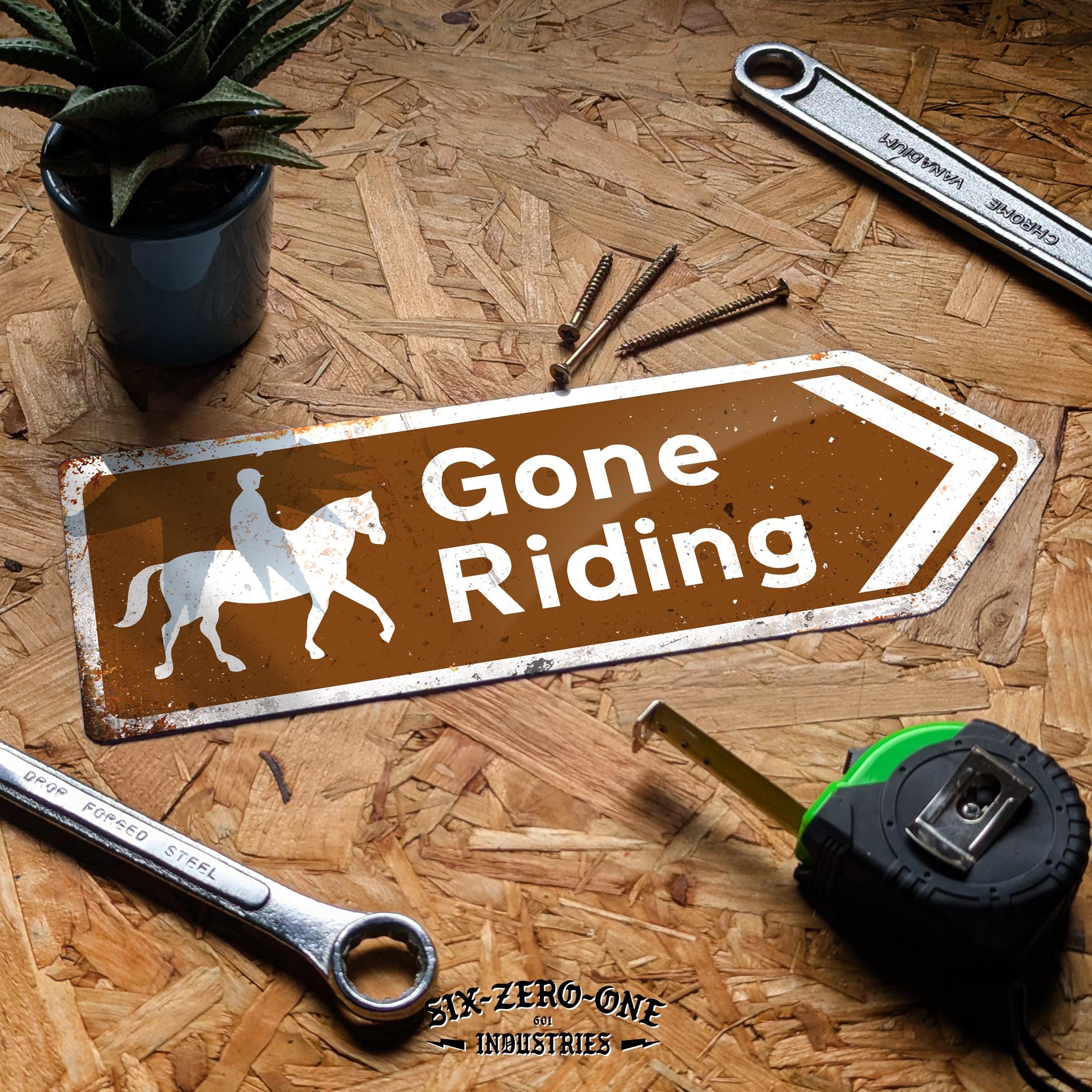 Gone Riding Arrow Metal Sign. Worn or Clean Look Available. Equestrian ...