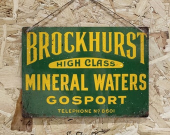 Brockhurst High Class Mineral Waters Metal Sign - WORN Look Sign - Uk Road Train Station advert