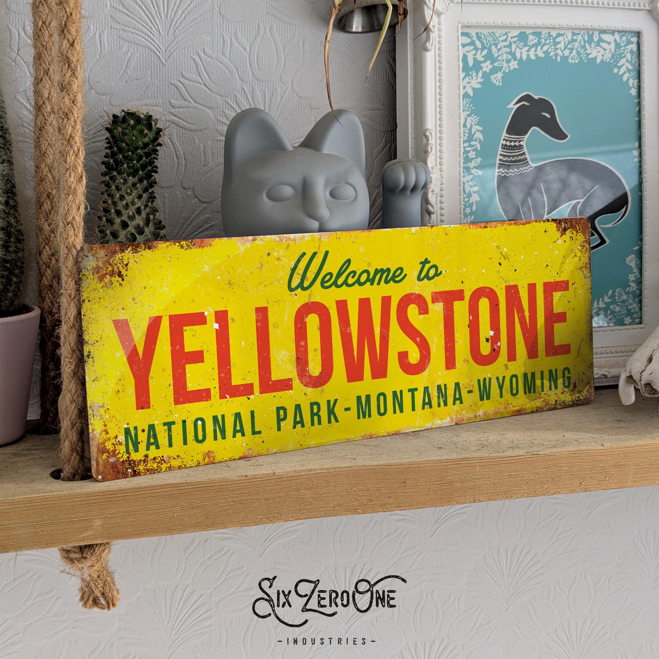 【希少】イエローストーン サイン入りハンドセレクテッド Yellowstone Welcome to Yellowstone Metal Sign - Vintage Worn Rusty Look