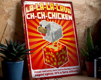 La-la-la-lava, Ch-chi-chicken Metal Sign - Movie Mine Jack Black pixel gamer funny bedroom mancave