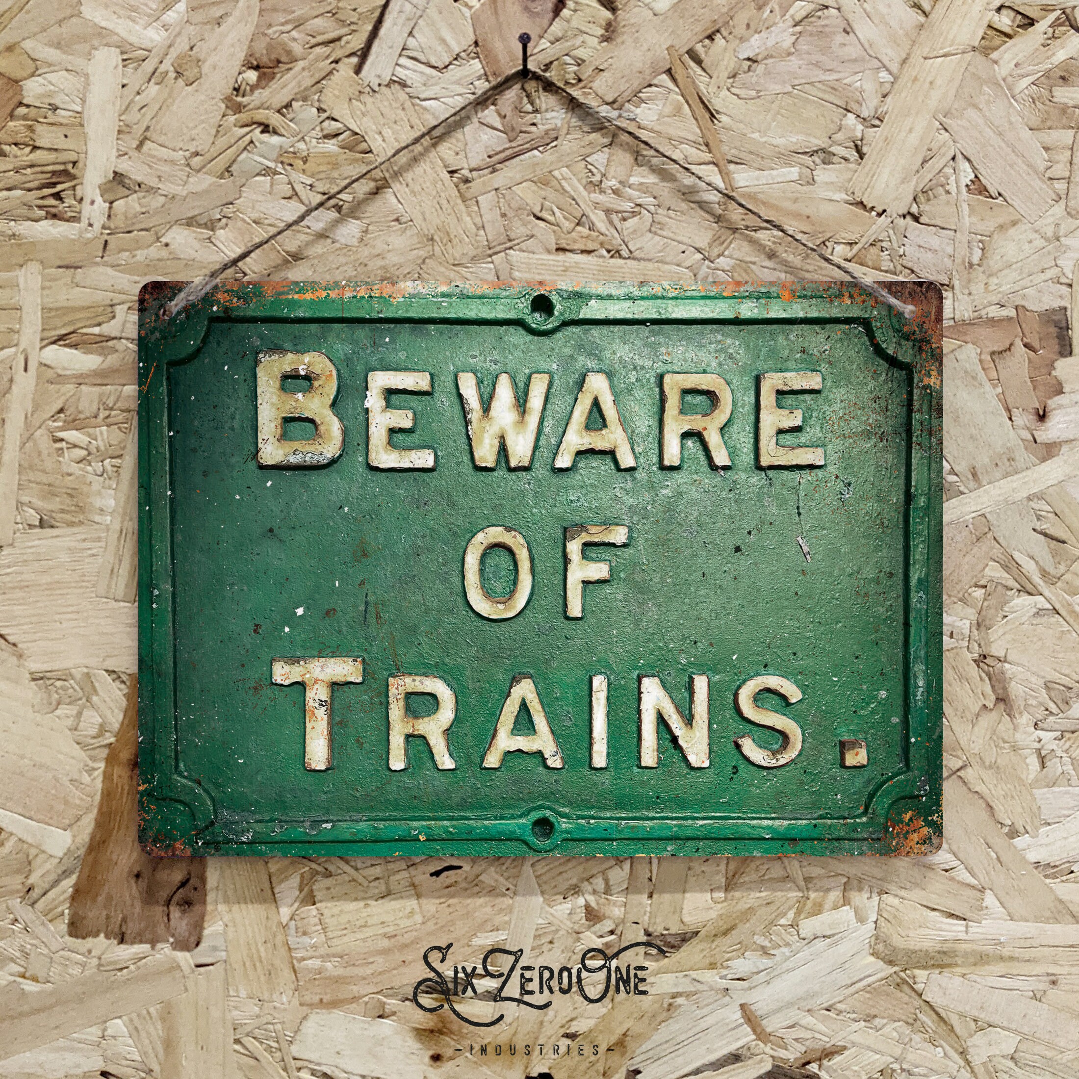 Beware of Trains Metal Sign Landscape - 3 Colours Train Station