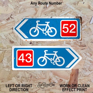 Personalised NCR Metal Signs - Worn/Clean Look Cycle Route sustrans Touring Path Arrow Square or Rectangle