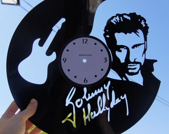 Horloge complète en Vinyle Johnny Hallyday - Vinyle 33 tours authentique - Matière première recyclée