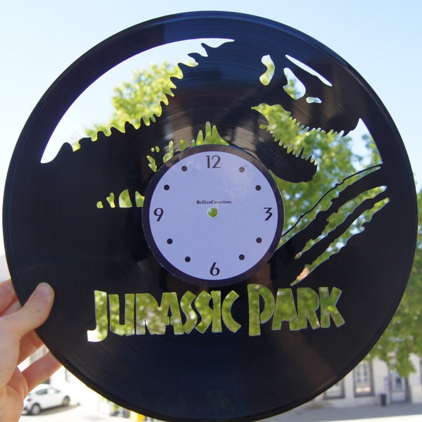 Horloge complète en vinyle Jurassic Park - Vinyle 33 tours authentique - Matière première recyclée