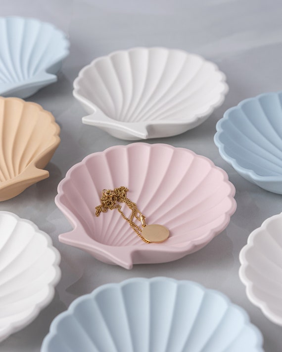 Sea Shell Trinket Dish, Jewelry Tray, Coastal Decor, Pastel Ring
