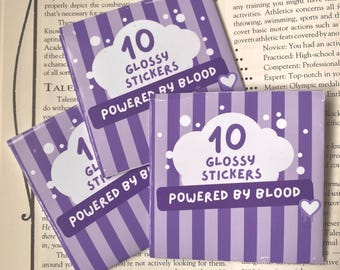 Powered By Blood – Gothic Vampire Glossy Stickers - 10 Piece Set