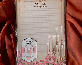 Antique Love Notepad - Vintage Dark Academia Romantic Floral Memo Pad