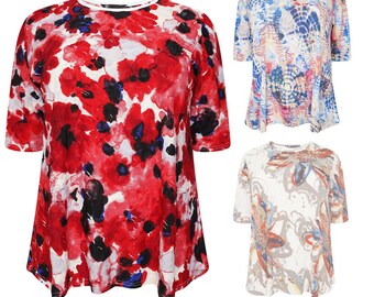 Plus Size ITY Ladies Round Neck Printed Top - 1023