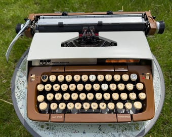 RARE Smith-Corona Typewriter for Audiophiles | Working Classic 12 Typewriter | Vintage 1981 | Brown & White | Manual | Wide-Carriage