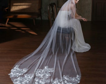 Lace Applique Bridal Veil, One Layer Wedding Veil, Cathedral Wedding Veil, Lace Wedding Veil, Bridal Wedding V
