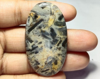 May include: A smooth, oval-shaped, black, white and brown agate gemstone with a swirling pattern.