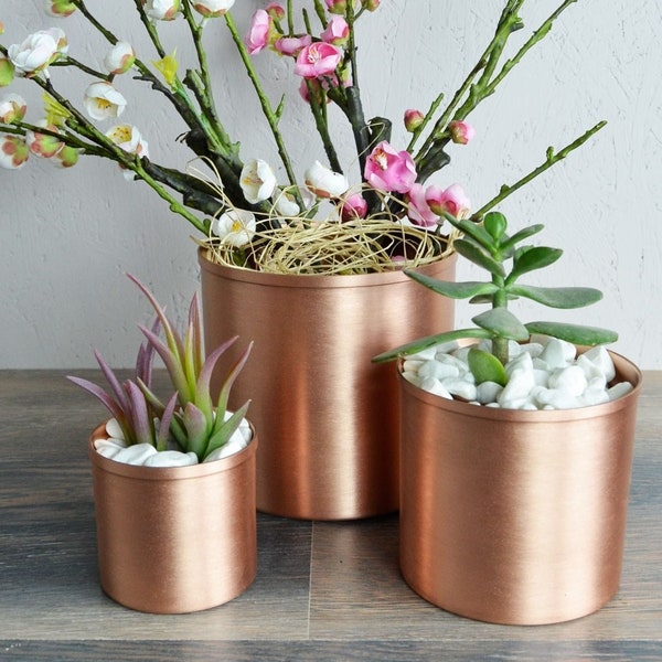 Cache-pot en cuivre, ensemble de jardinières en cuivre, pot de fleur antique, ensemble de pots de fleurs, décoration de jardin,