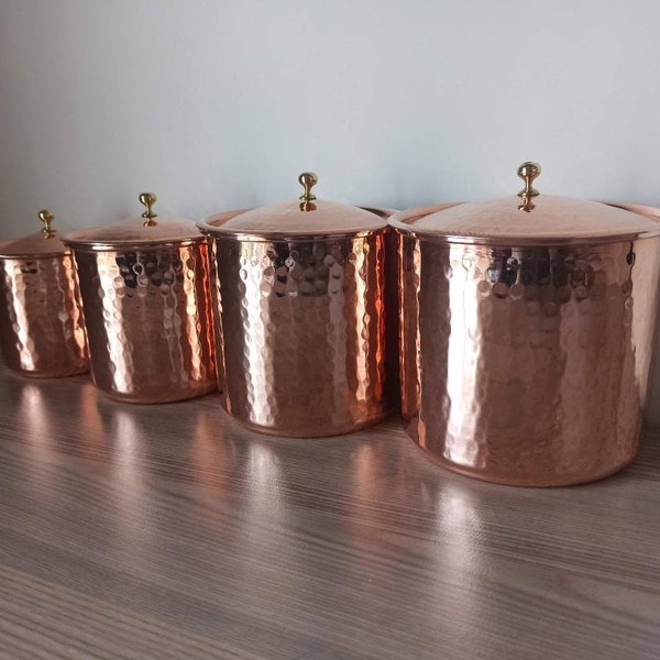 Kupfer-Gewürzbehälter-Set, Kupfer-Küchenformen, türkisches Kupfer, gehämmerte Kupferdose, Kupferbehälter, Küchenkanister-Set