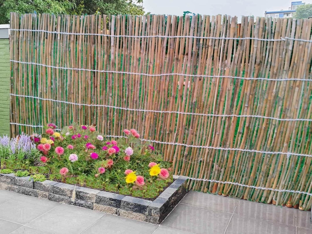 Outdoor Split Bamboo Slat Screening Fence Natural Garden 2 Sizes Panel