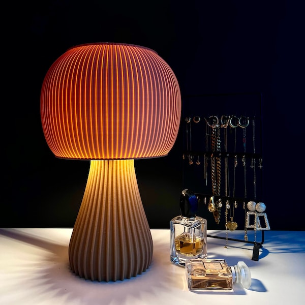 Lampe champignon en bois, 3 couleurs, lampe de table champignon