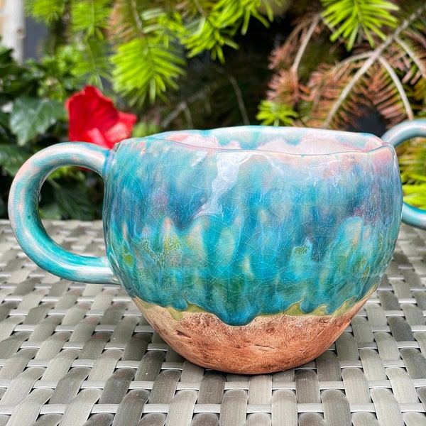 Tasse à café au lait en céramique avec motif éponge, tasse à thé avec anse, ensemble de tasses en céramique, tasse à cappuccino turquoise en forme de main