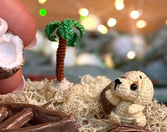 Crochet puppy miniature, pocket doll crocheted 2.5 cm, miniature toy puppy, gift dog lover, crochet animal, dollhouse accessory