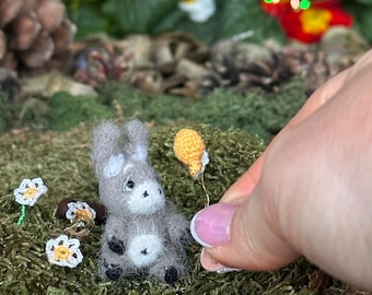 Tiny crocheted donkey, pocket friend, mini amirugumi donkey, dollhouse collector's miniature, mini donkey dollhouse gift, crocheted mini animals