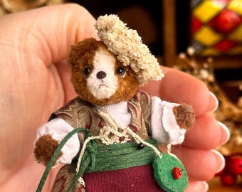 Collector's miniature teddy bear in Bavarian costume, mini collector's figures, handmade teddy bear, crocheted teddy bear, realistic teddy bear