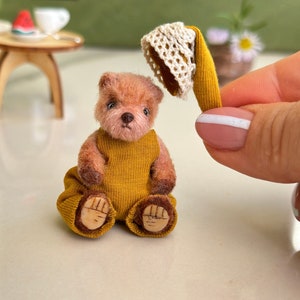 Miniature teddy bear with pajamas, unique gift teddy, handmade teddy, crocheted bear, gift for collectors, crocheted teddy