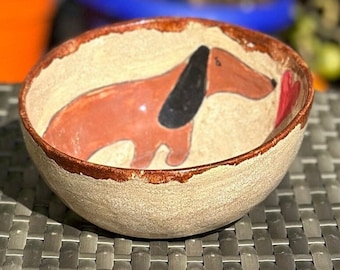 Cereal bowl with dachshund hand-made, gift for dachshund lovers, bowl with dog, cereal bowl with animal motif, handmade ceramic bowls
