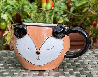 Ceramic teacup with animal motif, children's fox cup hand-made, handmade mug with fox, children's tableware hand-painted, children's cup