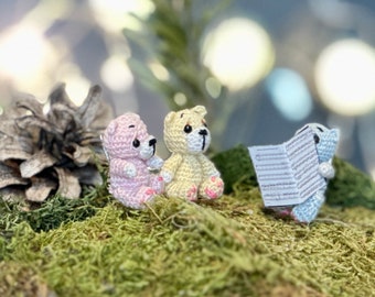 Tiny pink bear miniature, miniamirugumi teddy bear pocket dolls, teddy bear for teddy bear lovers, tiny crocheted bear