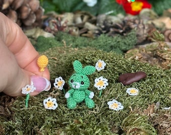 Mini bunny crocheted, bunny dark green miniature, amirugumi mini toy, crocheted micro bunny, collectible figure mini animals, bags friend