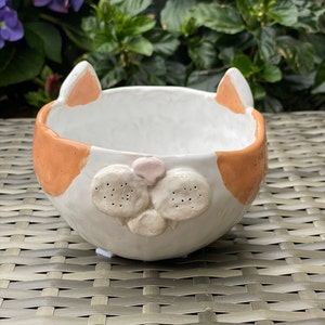 Bol à céréales fait à la main avec motif de chat, bol en céramique fait à la main en poterie en forme de chat, cadeaux pour les amoureux des chats Bol à céréales