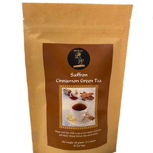 Organic Saffron Green Tea with Cinnamon  ( 30 Tea Bags )