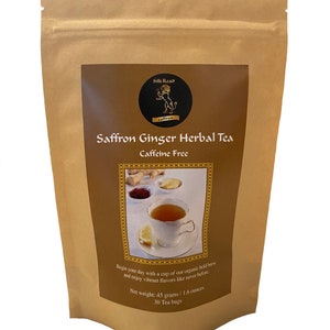 Organic Saffron Ginger Herbal Tea (Caffeine Free 30 Tea Bags)