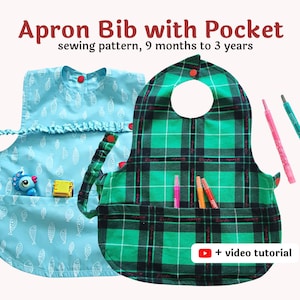 Baby Apron Bib Sewing Pattern, PDF Reversible Baby Bib Coverall Apron, Easy Sewing Pattern, DIY Toddler Pocket Bib, Apron Pattern Download