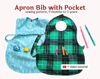 Baby Apron Bib Sewing Pattern, PDF Reversible Baby Bib Coverall Apron, Easy Sewing Pattern, DIY Toddler Pocket Bib, Apron Pattern Download