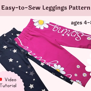 Easy Toddler Girls Leggings Sewing Pattern, Video Tutorial, Girl&#39;s Leggings Pattern, Kid Pant Sewing Pattern, Printable Pdf Sewing Pattern