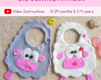 Baby Bib PDF Sewing Pattern, Easy Handmade Baby Collar Sewing Video, Cute Animal Embroidery Design, Scallop Bib, DIY Twins Baby Shower Gift