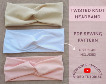 Twist Headband Pattern Easy Sewing, Front Knotted PDF Instant Download Easy Beginner Video Instructions Criss Cross HairBand Women Head Wrap
