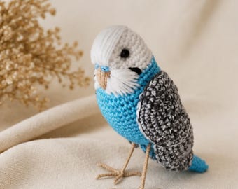 Handmade Crochet Budgie, Amigurumi Stuffed Bird, Personalized Realistic Pet Owner Souvenir Gift