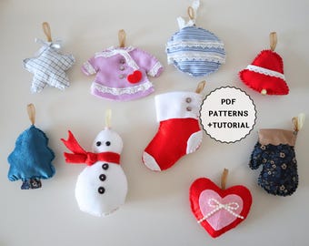 PDF CHRISTMAS Ornaments Easy Sewing Pattern, DIY Christmas Tree Felt Decorations Set Garland, Easy Handmade Holiday Decor, Digital Download